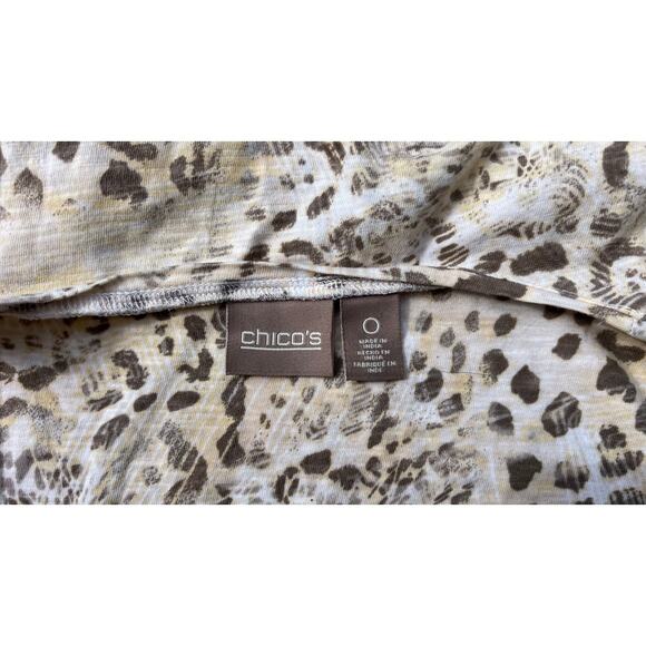 Chicos Blouse Women Size 0 White Brown Leopard Half Sleeve Top Lightweight - Picture 3 of 4